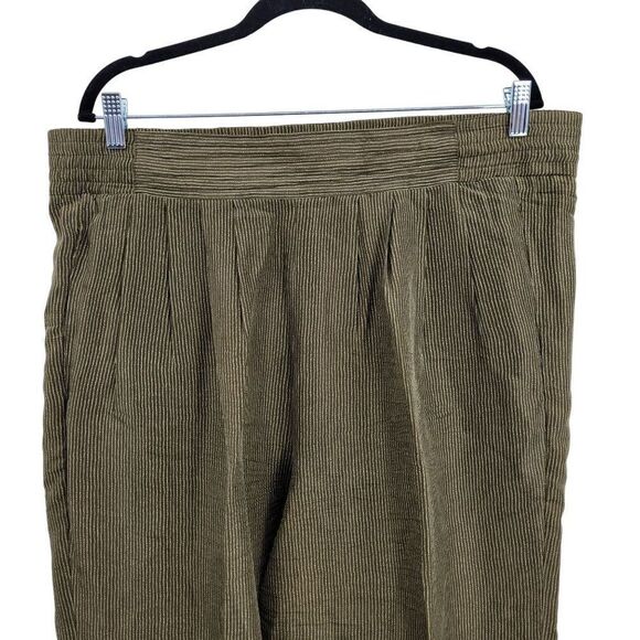 Vintage 90s High-rise Silk‎ Pants 14 Green Pinstriped Pleated Tapered - Picture 5 of 11